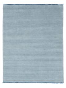 Handloom Fringes 200X250 Light Blue Plain (Single Colored) Wool Rug