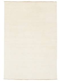 Handloom Fringes 140X200 Small Ivory White Plain (Single Colored) Wool Rug