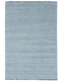 Handloom Fringes 140X200 Small Light Blue Plain (Single Colored) Wool Rug