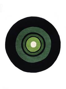  Wool Rug Dotted Schallplatte Handtufted Black/Green Round Small Oeko-Tex