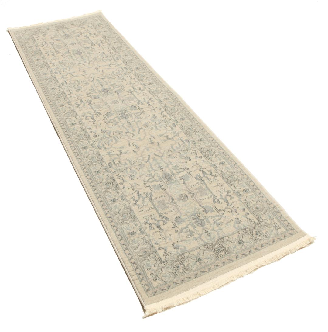 Beige en lichtblauwe loper met franjes