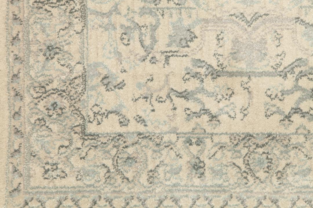 Beige en lichtblauwe loper met franjes