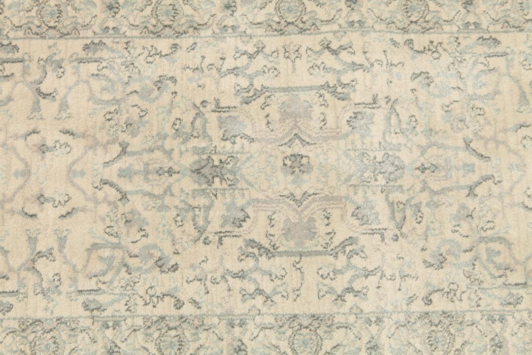 Beige en lichtblauwe loper met franjes