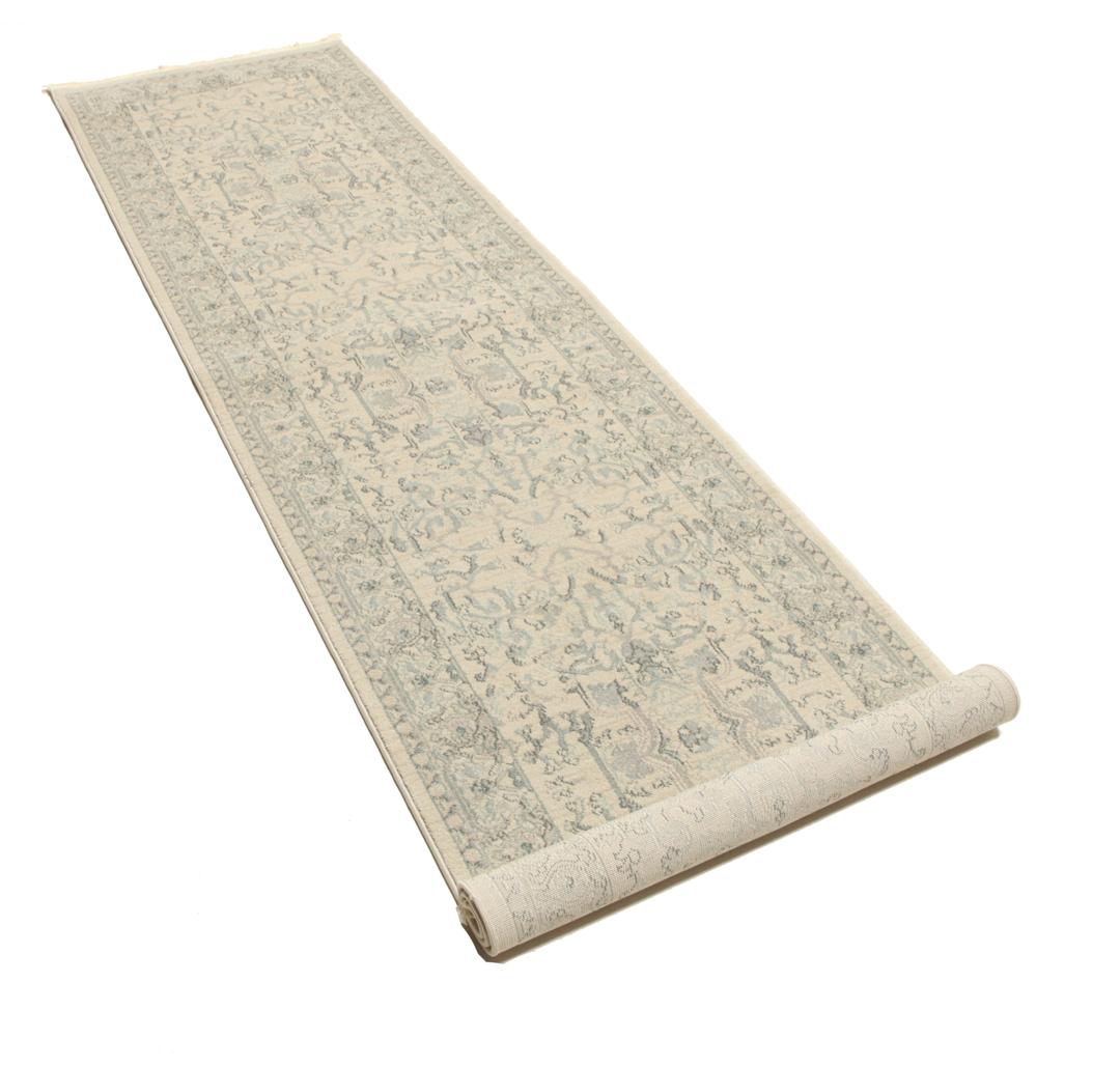 Beige en lichtblauwe loper met franjes