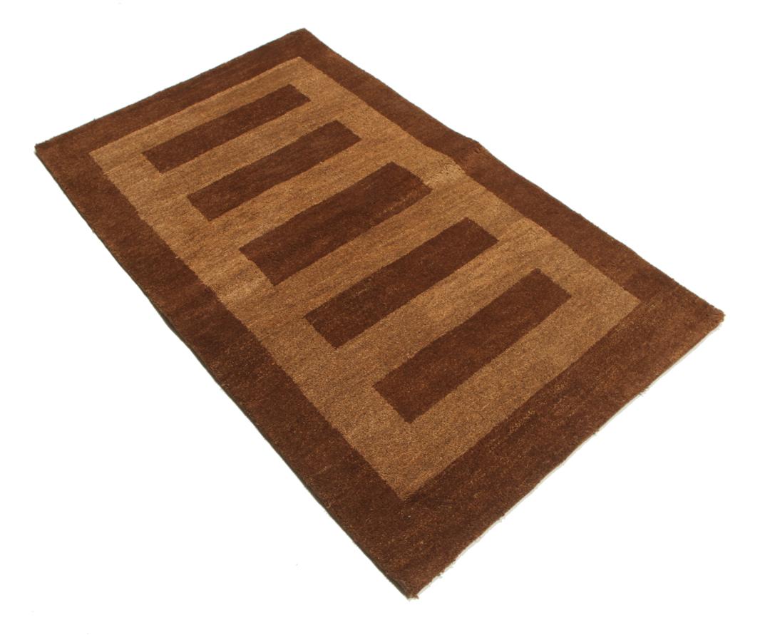 Handmade brown Indian Gabbeh Indo Fine wool rug