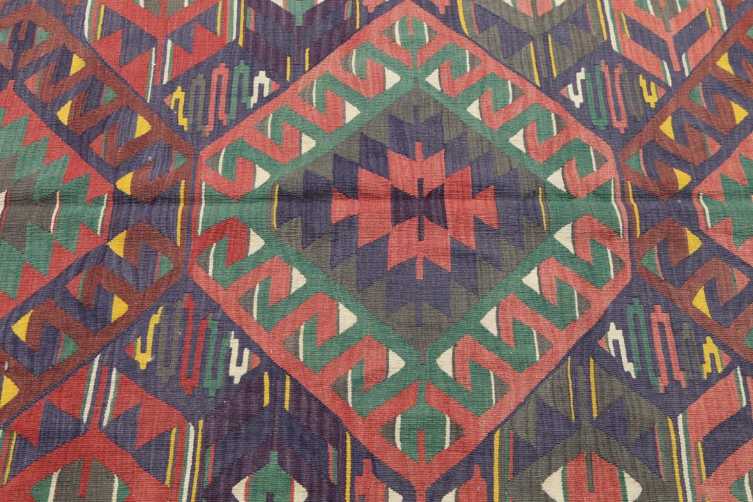 Vintage handgeweven Turks kelimkleed met geometrische ruitpatronen in multicolor