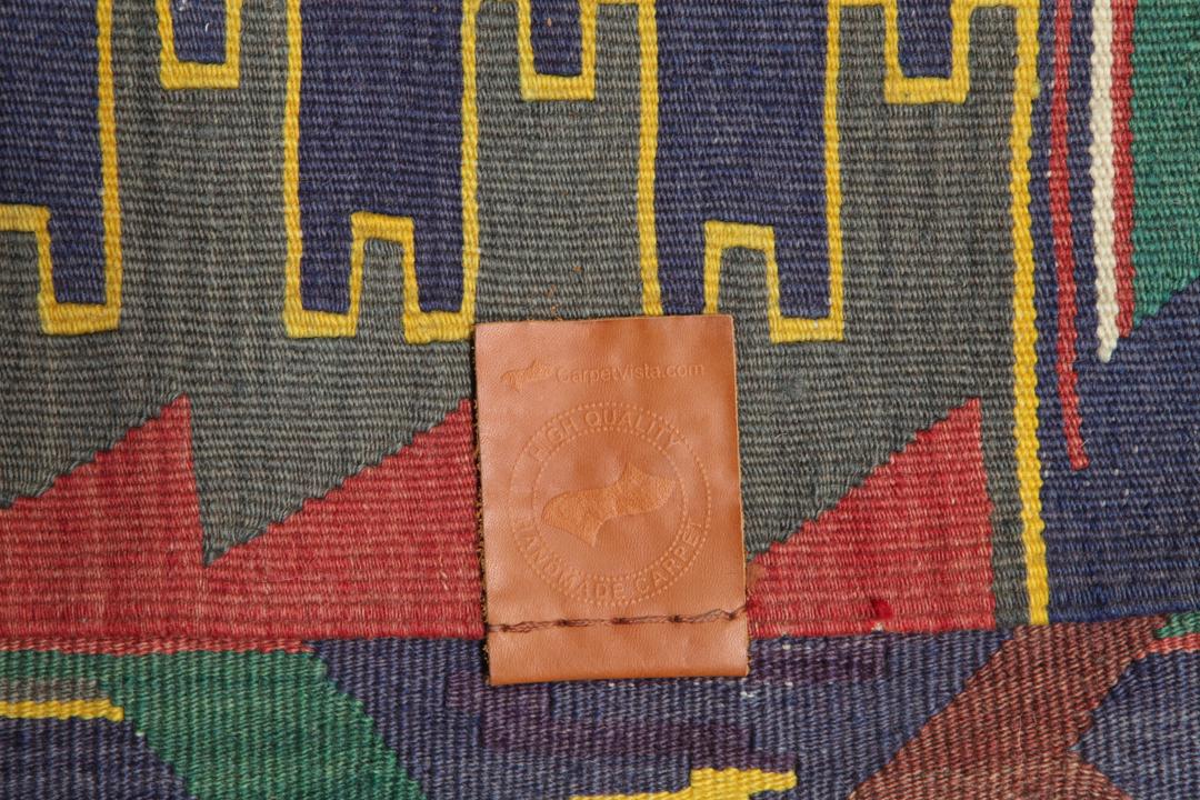 Vintage handgeweven Turks kelimkleed met geometrische ruitpatronen in multicolor