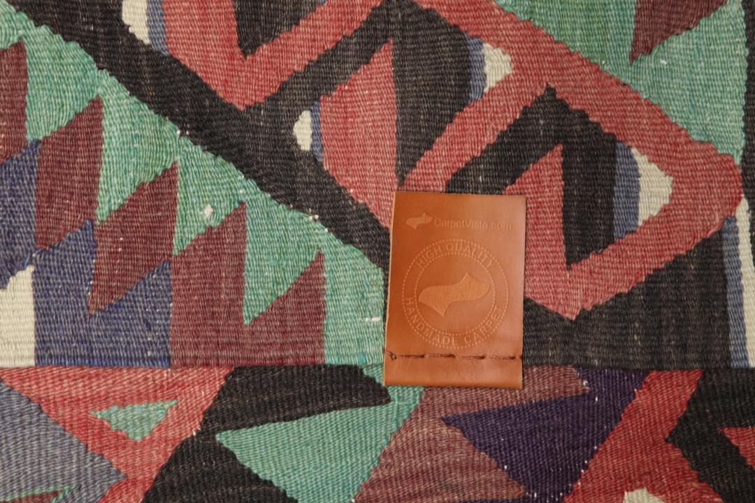Håndvævet tyrkisk Kelim Vintage-tæppe med geometrisk diamantmønster i flere farver