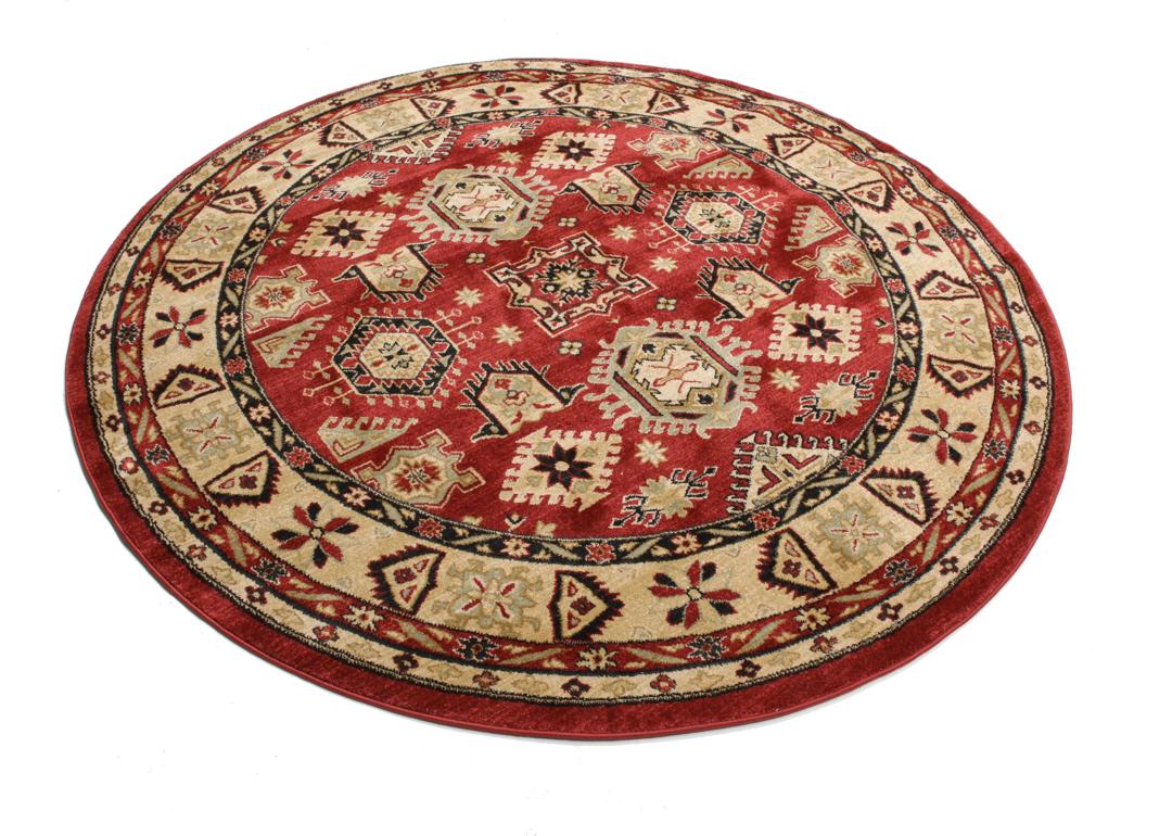 Tapis rond Shirvan Kazak en rouge et beige