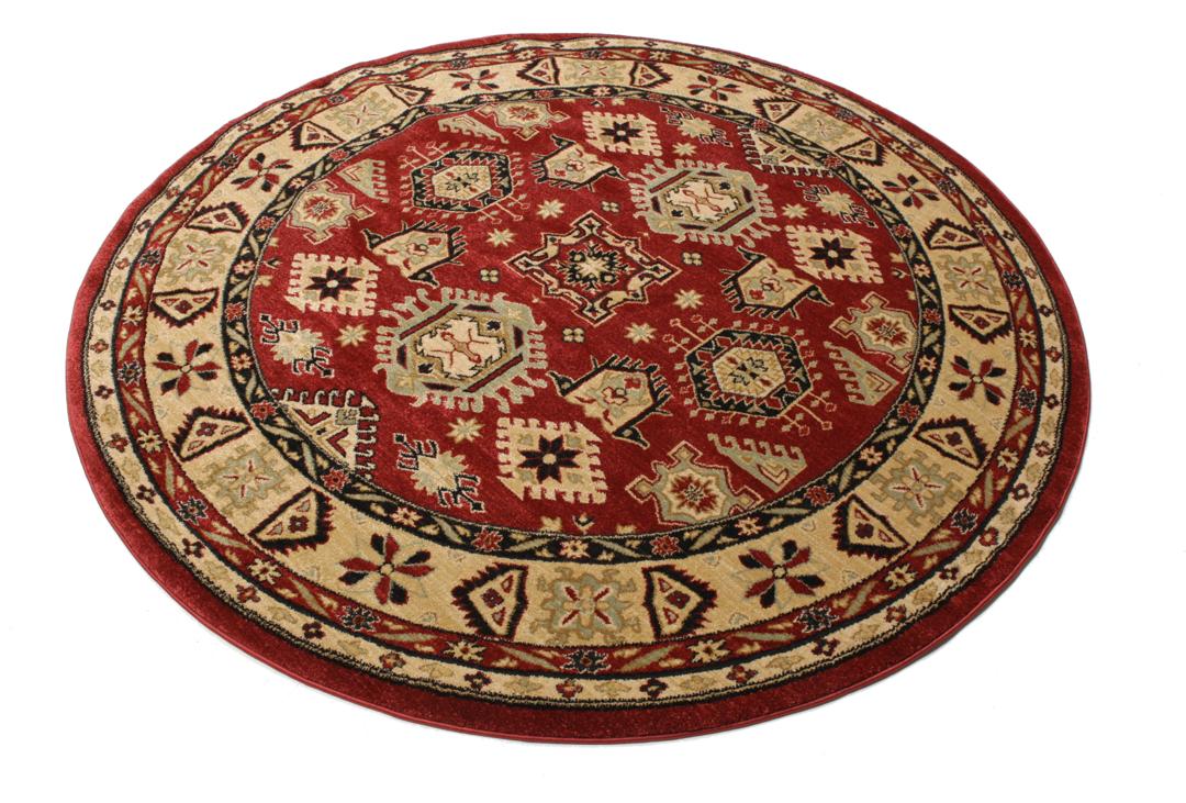 Tapis rond Shirvan Kazak en rouge et beige