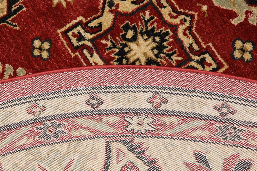 Tapis rond Shirvan Kazak en rouge et beige