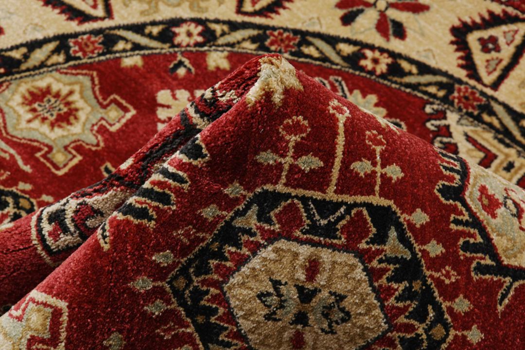 Tapis rond Shirvan Kazak en rouge et beige