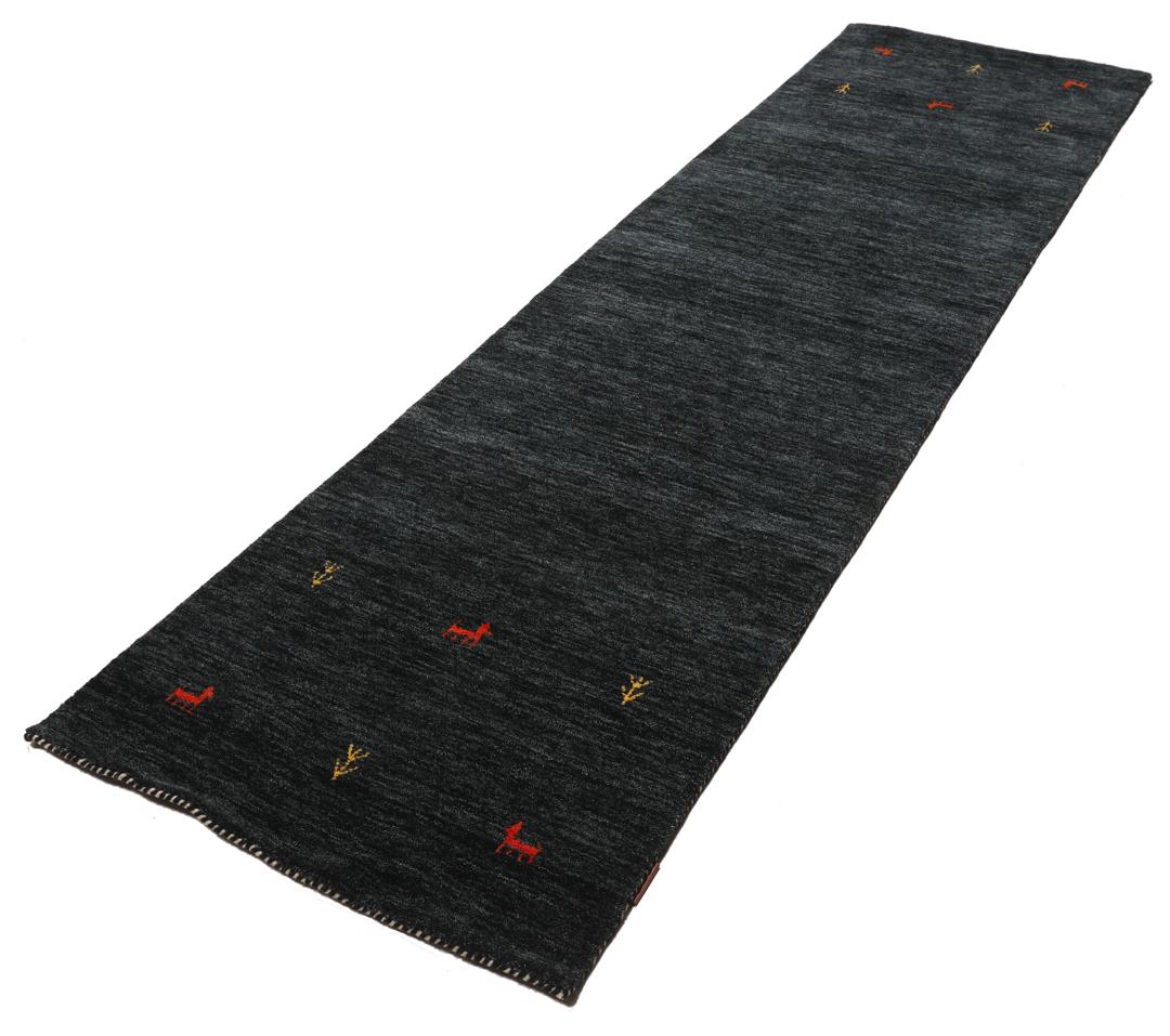 Gabbeh loom Two Lines - Zwart / Grijs - 80 x 250 cm