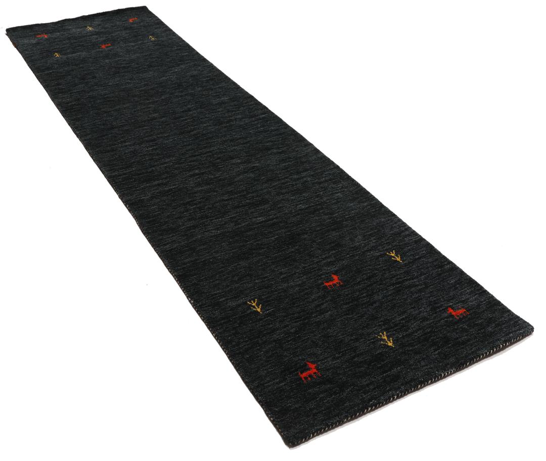 Gabbeh loom Two Lines - Zwart / Grijs - 80 x 250 cm