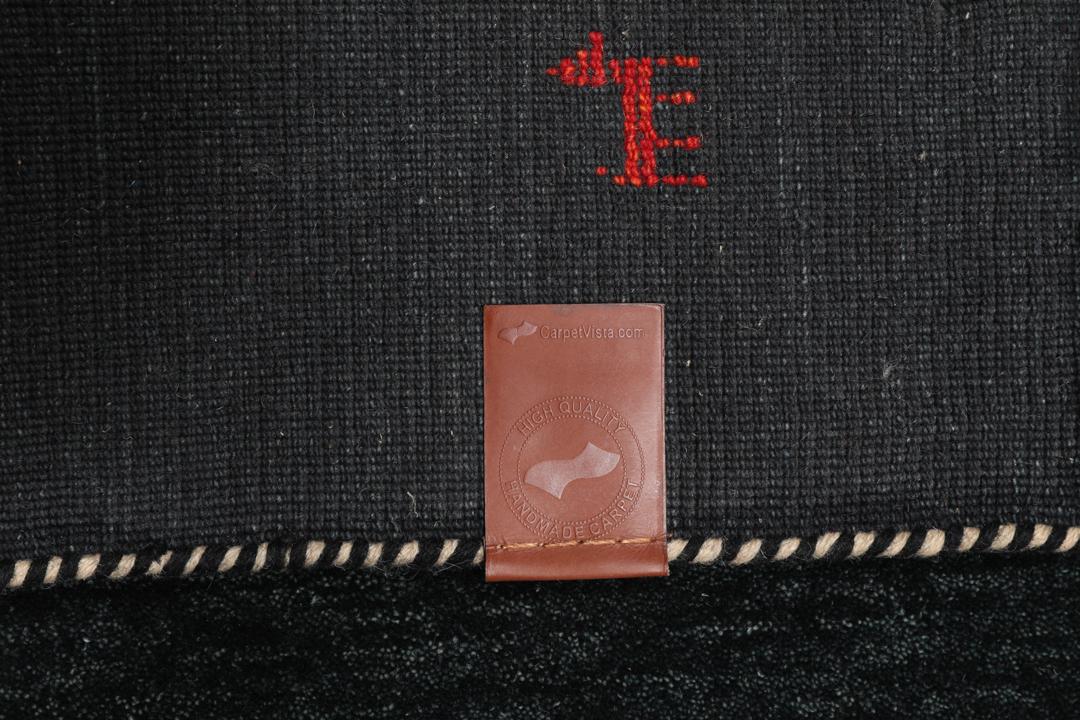 Gabbeh loom Two Lines - Zwart / Grijs - 80 x 250 cm