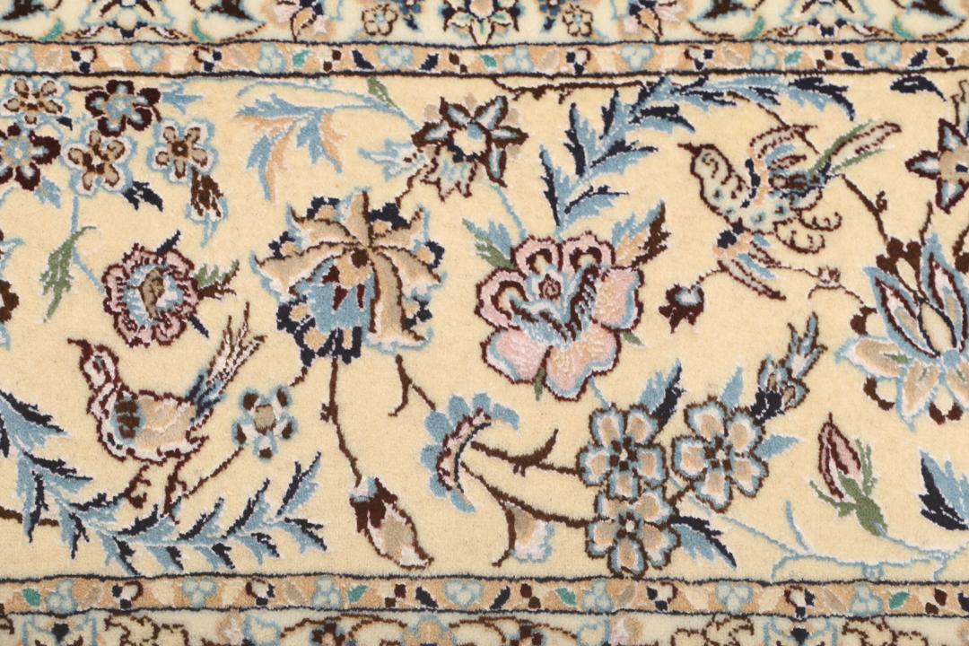 Autentisk Nain 6La Habibian-tæppe med blomstermønstre i mørkerødt og beige