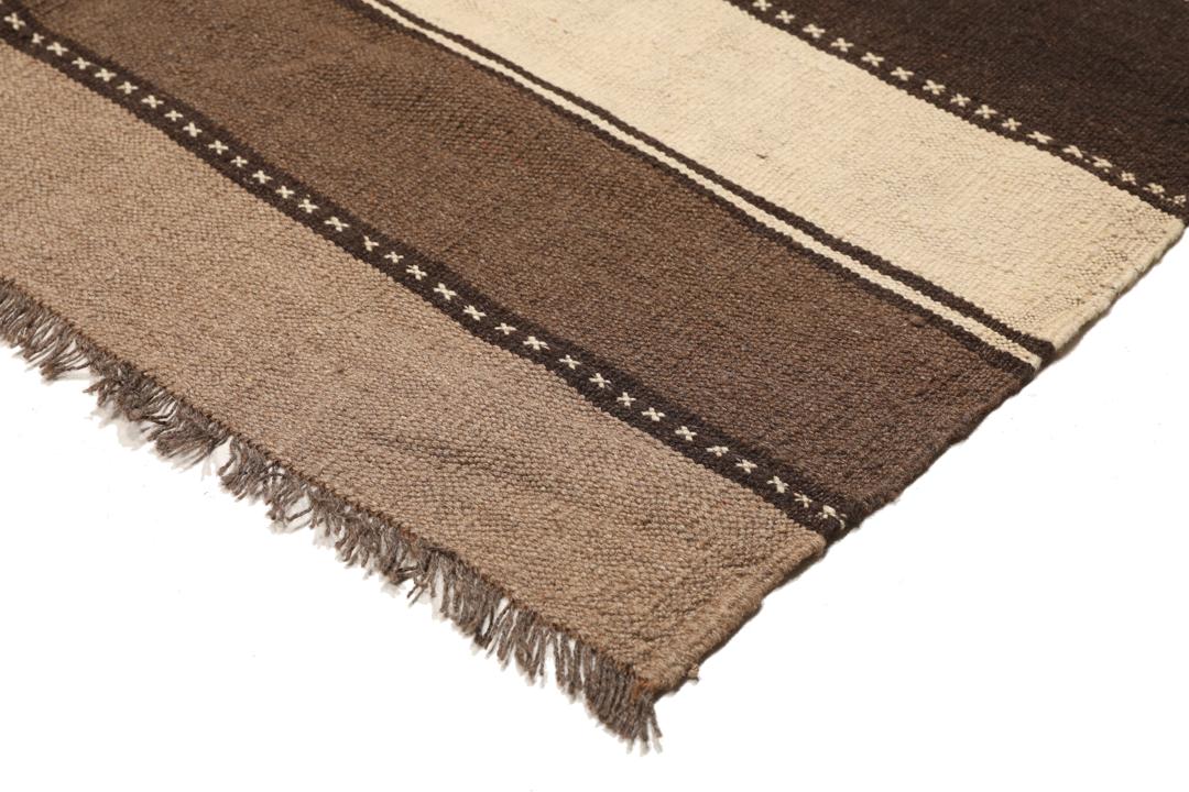 Håndvævet brunt og beige stribet Kilim-tæppe fra Mellemøsten