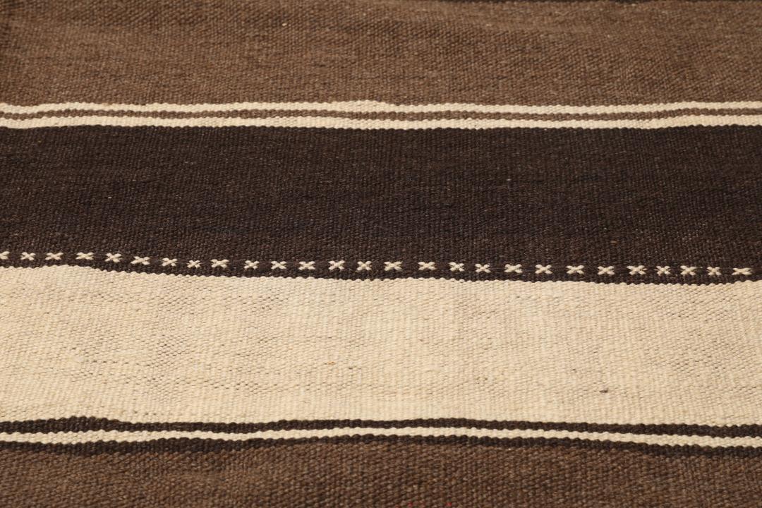 Håndvævet brunt og beige stribet Kilim-tæppe fra Mellemøsten