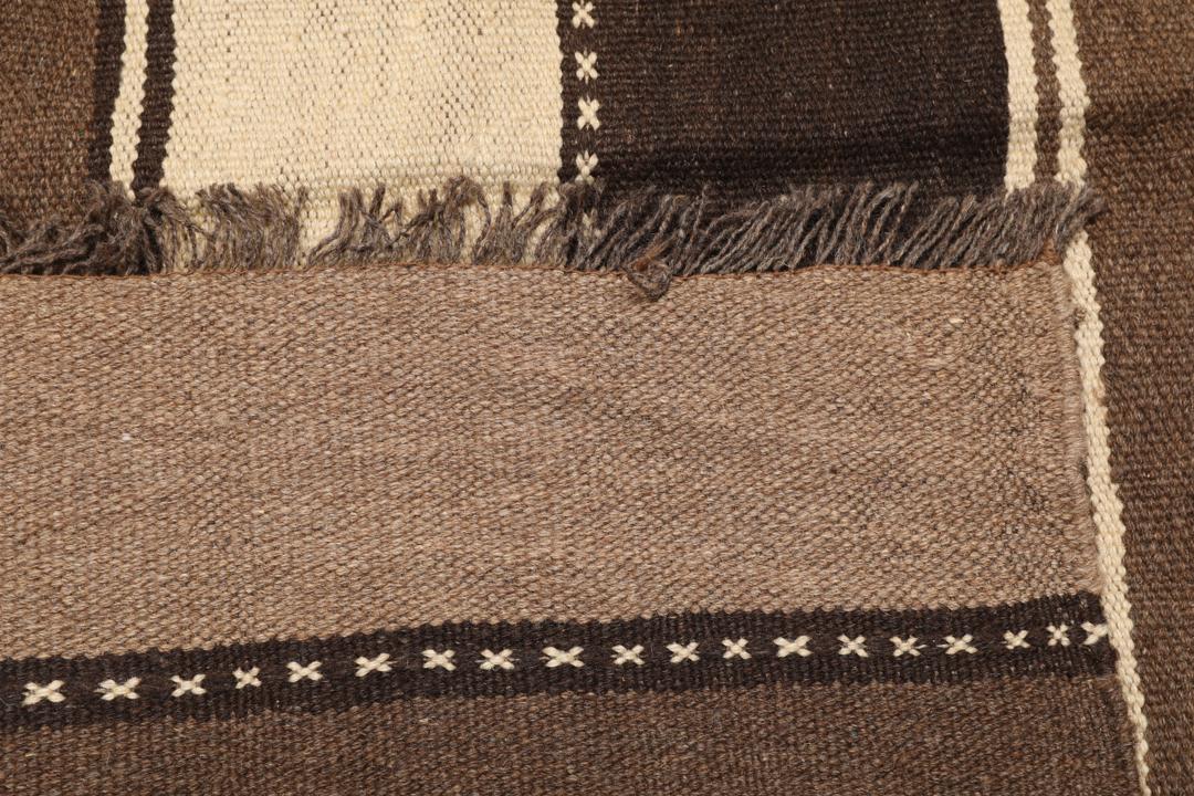 Håndvævet brunt og beige stribet Kilim-tæppe fra Mellemøsten