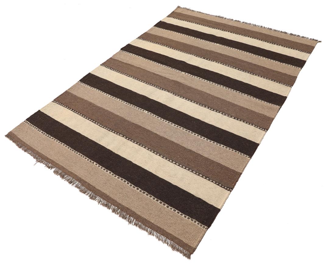 Håndvævet Kilim-tæppe fra Mellemøsten med brune og beige striber