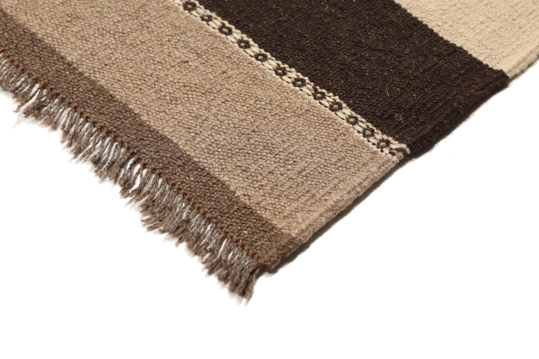 Håndvævet Kilim-tæppe fra Mellemøsten med brune og beige striber