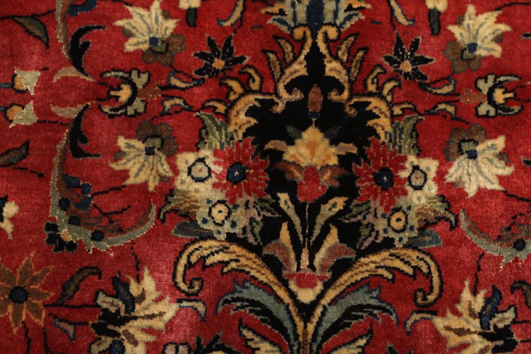 Handgeknoopt rood Bidjar met Zijde tapijt uit het Midden-Oosten