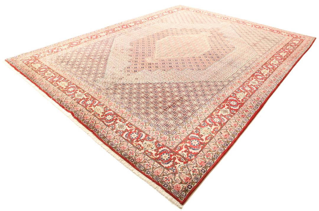Handgeknoopt Senneh vloerkleed in rood en beige