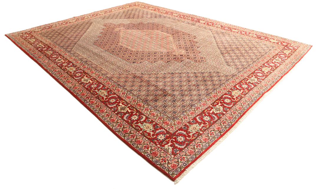 Handgeknoopt Senneh vloerkleed in rood en beige