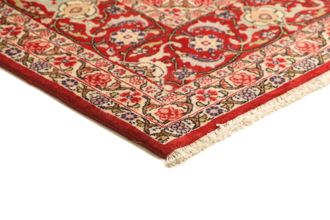 Handgeknoopt Senneh vloerkleed in rood en beige