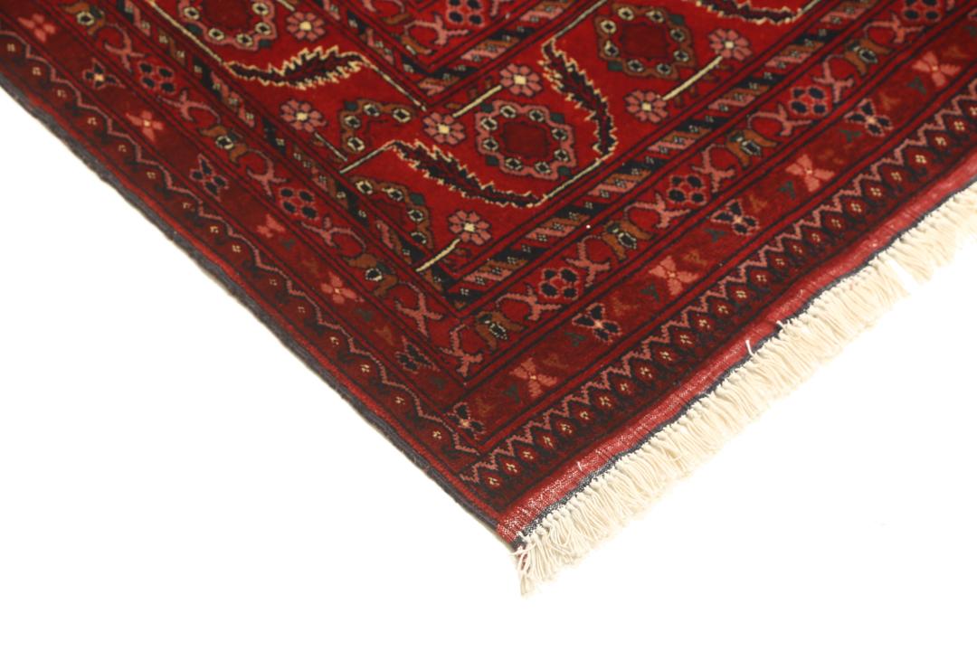 Tapis Afghan Khal Mohammadi noué à la main en rouge et beige avec des motifs floraux