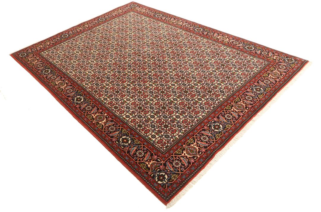 A hand-knotted Bidjar rug from the Middle East in vibrant red and cream tones