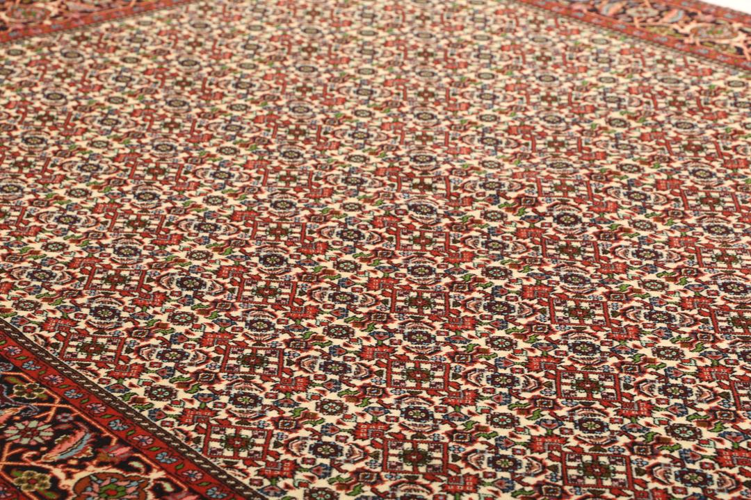 A hand-knotted Bidjar rug from the Middle East in vibrant red and cream tones