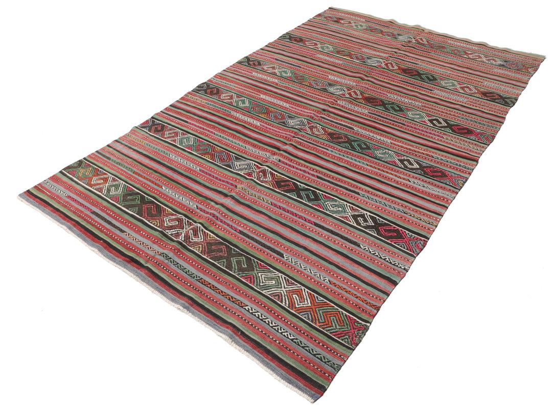 Tapis Kelim turc tissé à la main avec des motifs géométriques en laine multicolore
