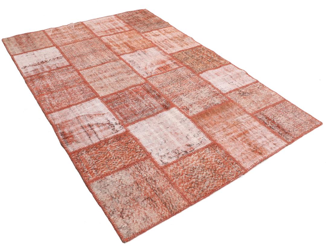 Handgeknoopt Turks patchwork tapijt in warme rode tinten