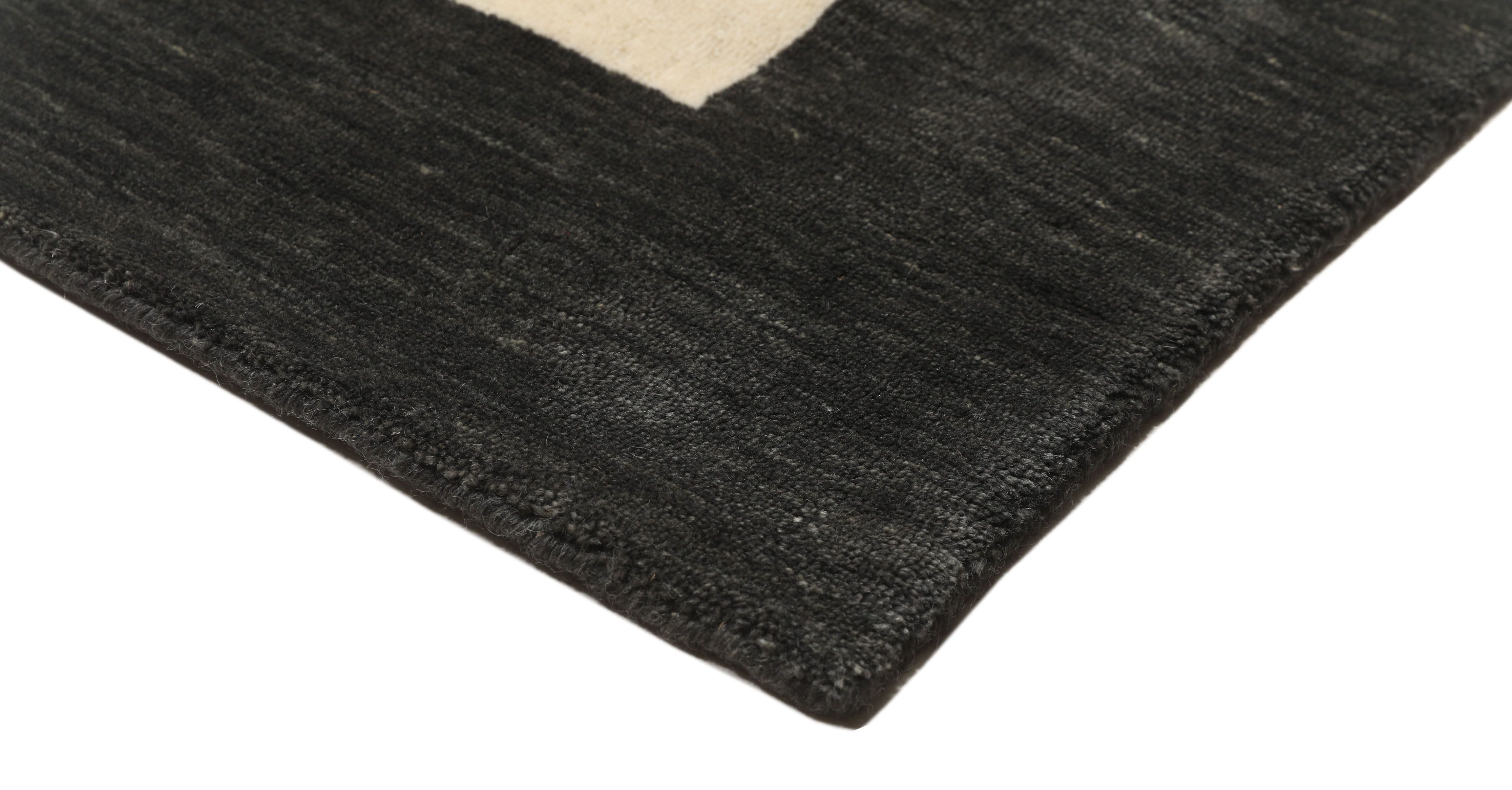 Handloom Frame - Black / White 200 x 300 cm Wool Rug - Rugvista