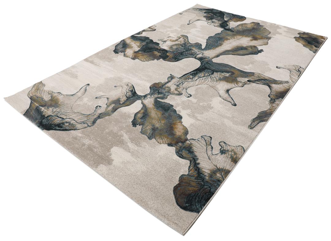 Beige vloerkleed met organisch bloemmotief
