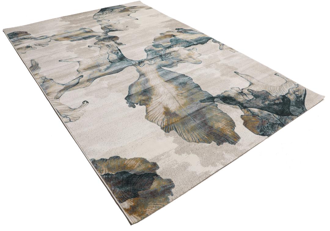 Beige vloerkleed met organisch bloemmotief