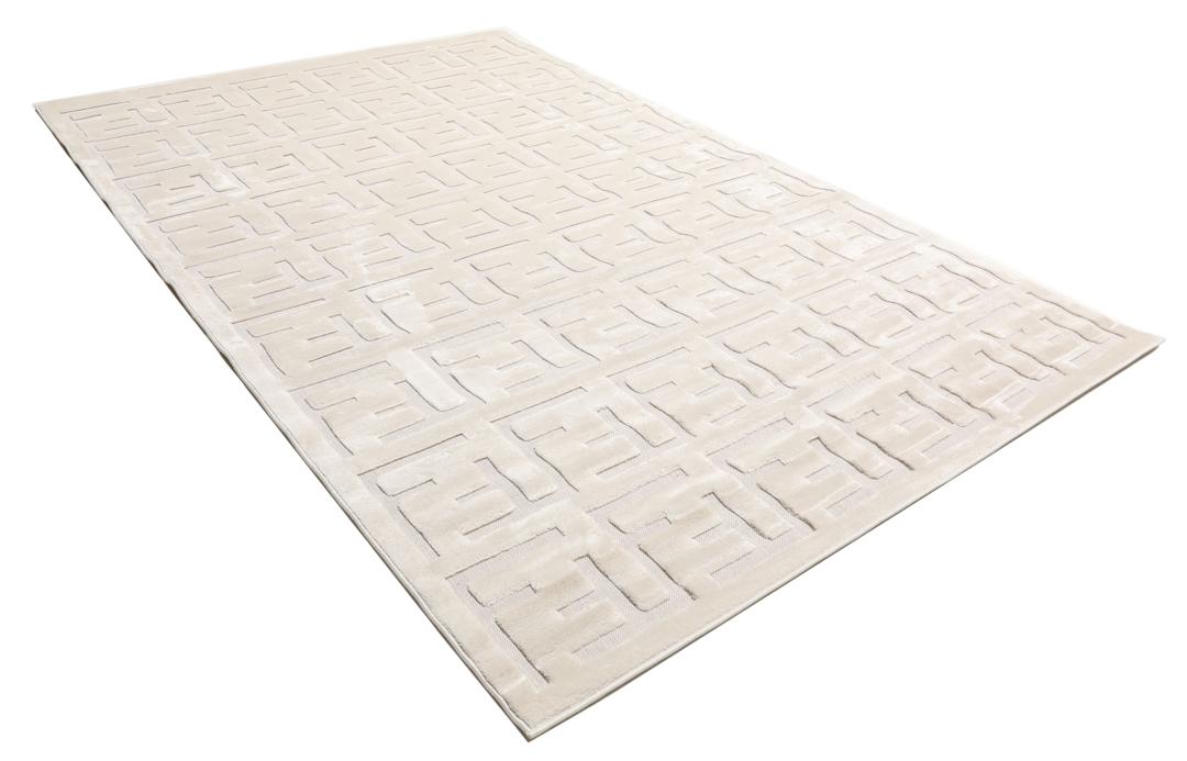 Getextureerd crèmewit vloerkleed met hoog en laag poolpatroon