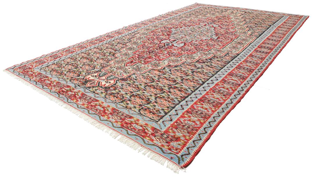 Handgeweven Kelim Senneh Fine vloerkleed uit het Midden-Oosten in multicolor