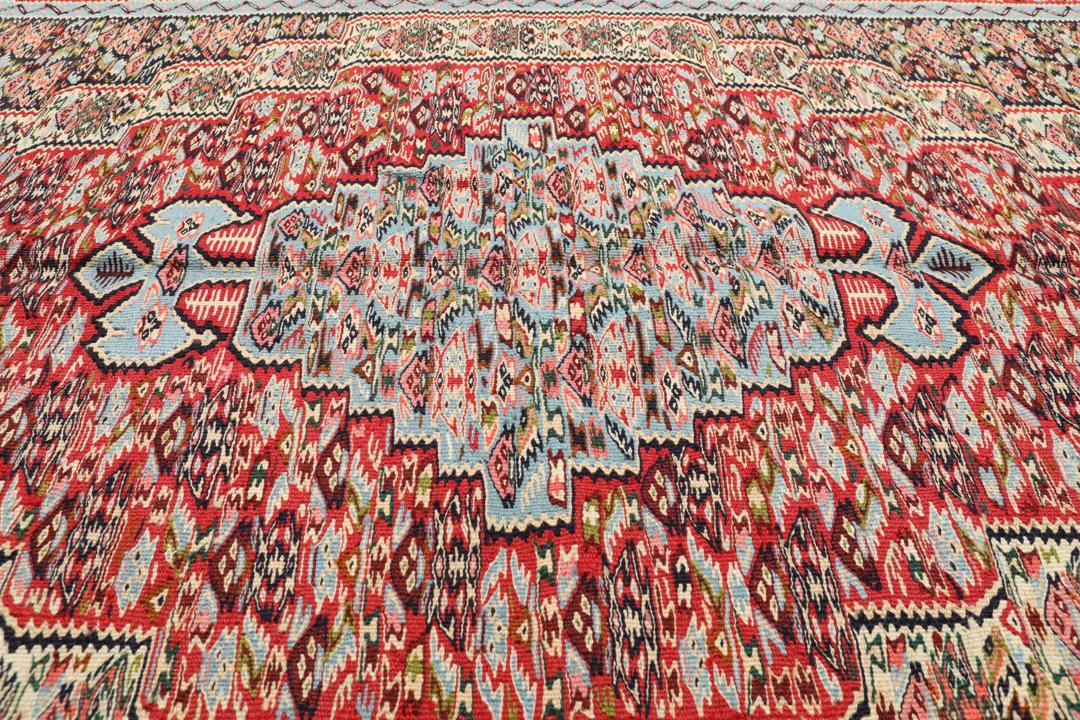 Handgeweven Kelim Senneh Fine vloerkleed uit het Midden-Oosten in multicolor