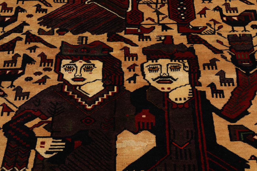 Hand-knotted Middle Eastern Afshar rug with pictorial design in multicolor wool