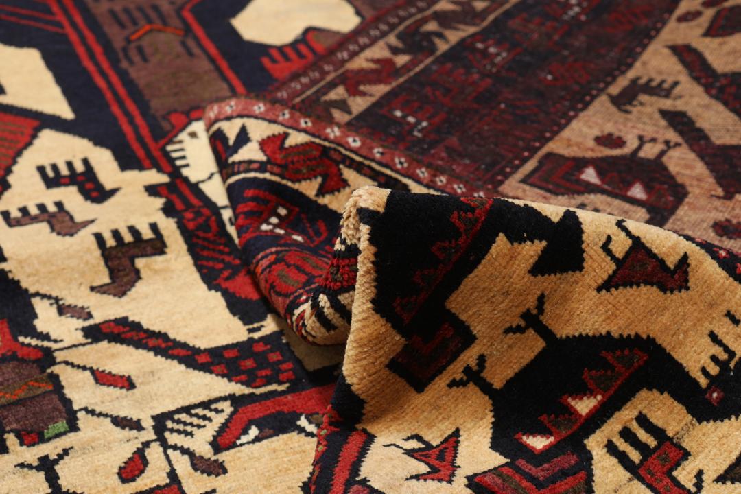 Hand-knotted Middle Eastern Afshar rug with pictorial design in multicolor wool