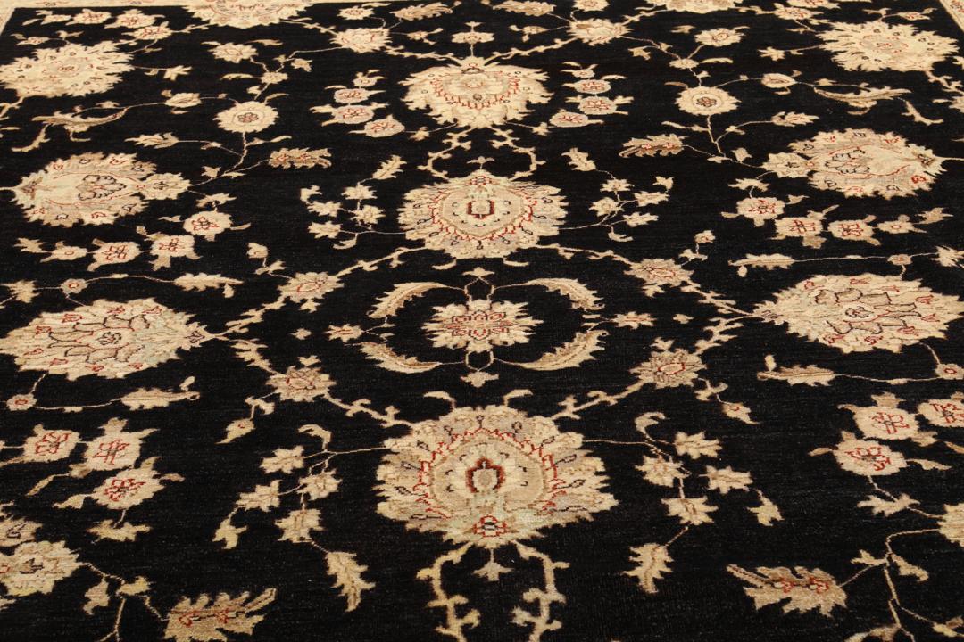 Hand-knotted Ziegler Fine rug from Pakistan with a black field and floral motifs