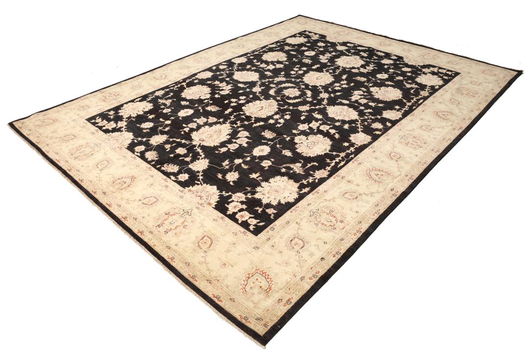 Hand-knotted Ziegler Fine rug from Pakistan with a black field and floral motifs