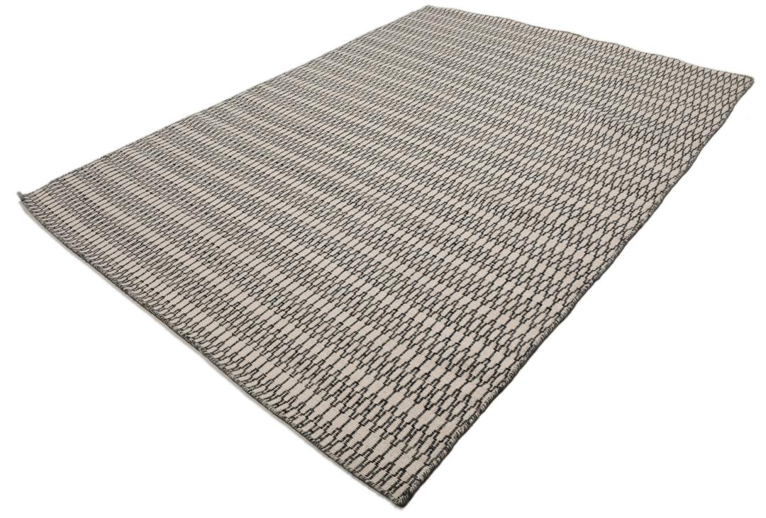 Kelim Long Stitch - Branco creme / Preto - 210 x 290 cm
