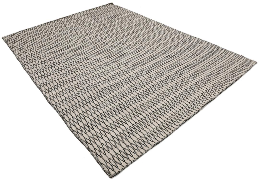 Kelim Long Stitch - Branco creme / Preto - 210 x 290 cm