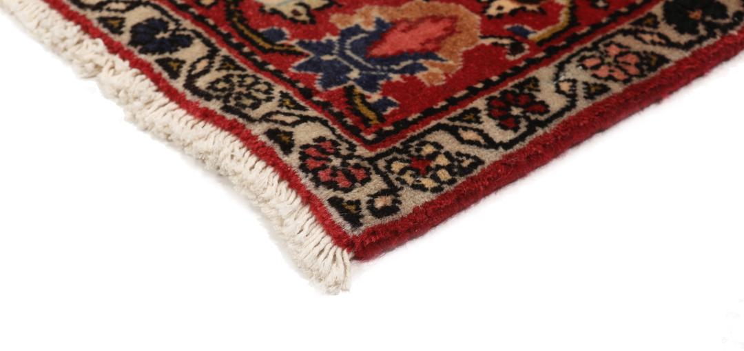 Handgeknoopt Senneh wollen tapijt uit het Midden-Oosten in donkerrood en beige