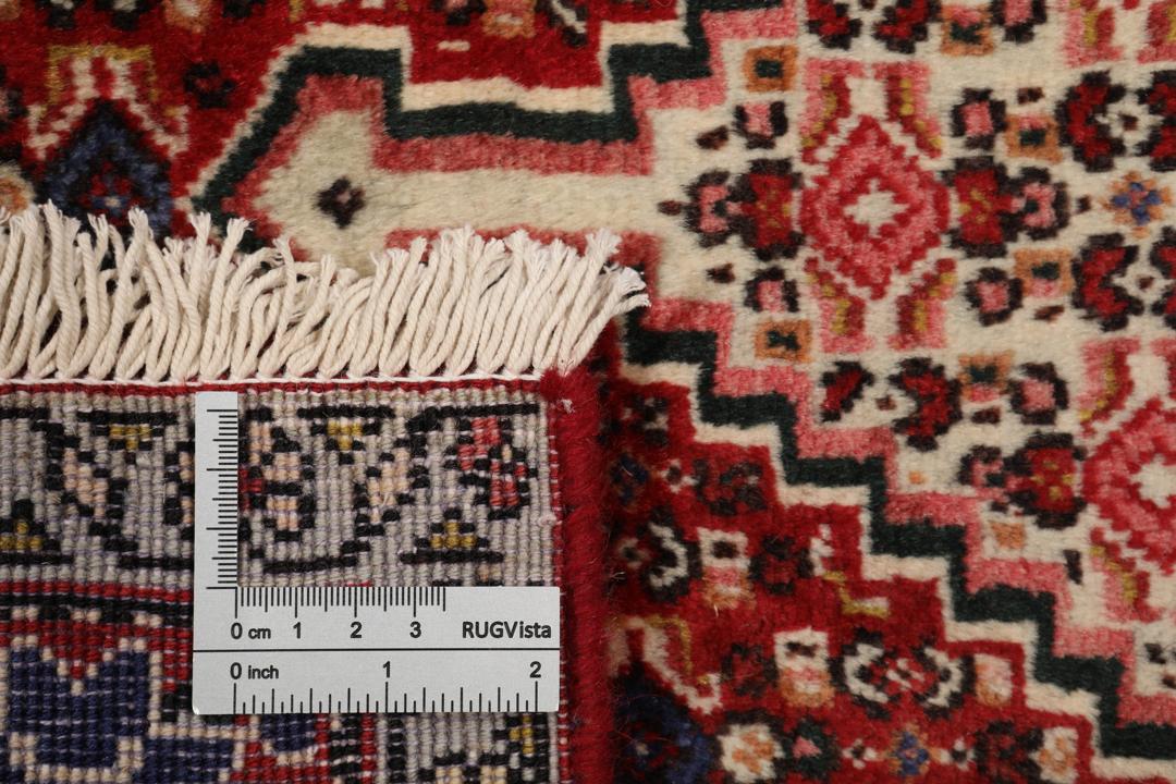 Handgeknoopt Senneh wollen tapijt uit het Midden-Oosten in donkerrood en beige