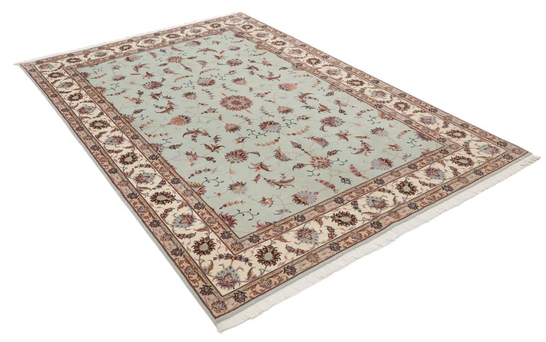 Håndknyttet Tabriz-tæppe fra Mellemøsten i lyseblå toner