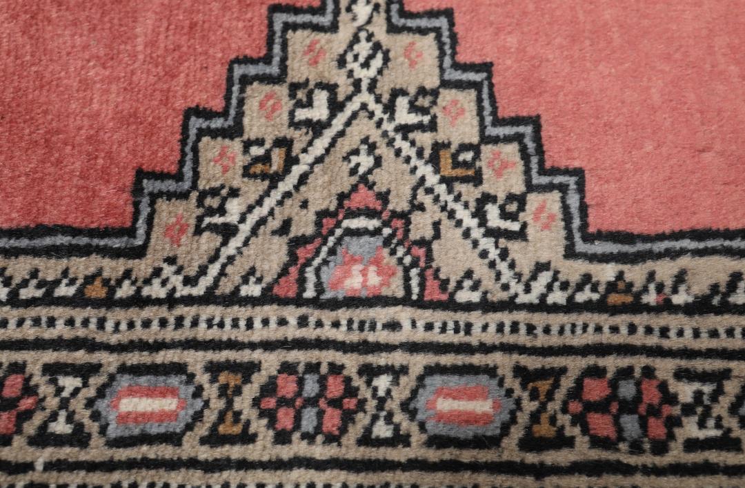 Hand-knotted Pakistan Bokhara 2ply rug in red with medallion motifs